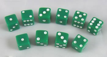 yÁzyAiEgpz8mm Opaque Green with White Pips 10 Set by Koplow Games by Koplow Games