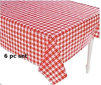 yÁzyAiEgpz(6) Plastic Red and White Checkered Tablecloths - 6 Pc - Picnic Table Covers by toyco [sAi]