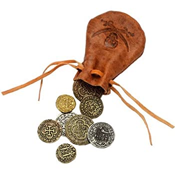 【中古】【輸入品・未使用】LEATHER BAG WITH SKULL AND CROSSBONES FILLED WITH 8 SPANISH ARMADA COI..