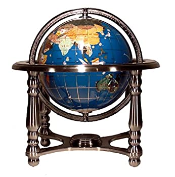 【中古】【輸入品・未使用】Unique Art 10-Inch Tall Turquoise Ocean Gemstone World Globe with 4 Leg Silver Stand [並行輸入品]