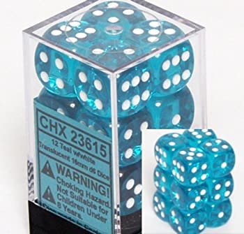 【中古】【輸入品・未使用】Translucent 16mm d6 Teal w/White Dice Block 12 pipped dice [並行輸入品]