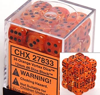ホビー, その他 Chessex Dice d6 Sets: Vortex Orange with Black - 12mm Six Sided Die (36) Block of Dice 