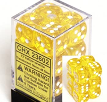 šۡ͢ʡ̤ѡChessex Dice d6 Sets: Yellow with White Translucent - 16mm Six Sided Die (12) Block of Dice [¹͢]