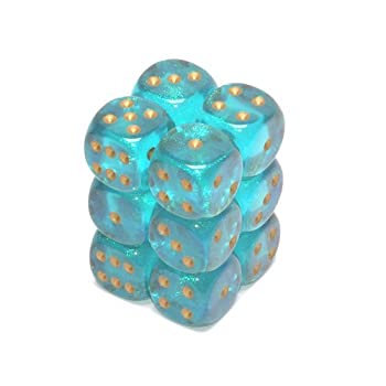 yÁzyAiEgpzChessex Borealis 16mm d6 Teal w/gold Dice Block (12 dice) [sAi]