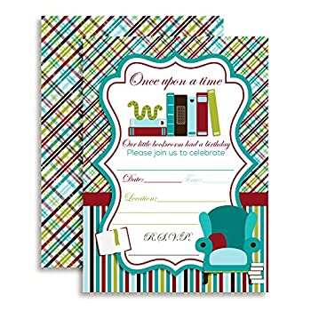 yÁzyAiEgpzBookworm%J}% Book Lover%J}% Reading Library Birthday Party Fill in Invitations set of 10 with envelopes