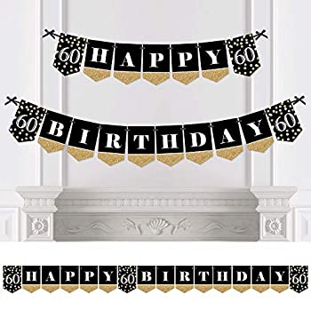 yÁzyAiEgpzAdult 60th Birthday - Gold - Birthday Party Bunting Banner - Gold Party Decorations - Happy Birthday