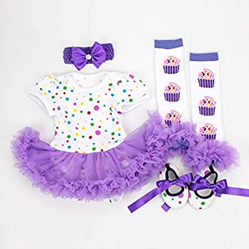 【中古】【輸入品 未使用】Reborn Baby Doll Clothes Outfit for 20-60cm Reborns Newborn Babies Matching Clothing Purple Dot Tutu Dress Four-Piece Set