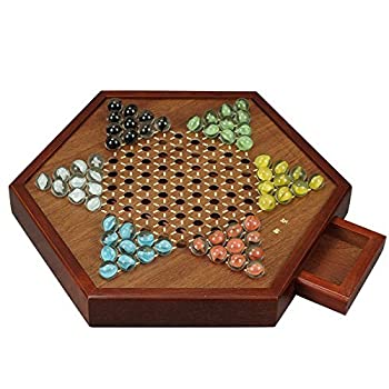 【中古】【輸入品 未使用】Younglingn 12.5 ダブルクォーテ All Natural Wood Chinese Checkers with Storage Drawer and Glass Marbles Checkers Board Games for Family