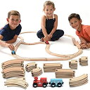 【中古】【輸入品 未使用】Wooden Train Tracks - 52 PCS Wooden Train Set 2 Bonus Toy Trains - Train Sets For Kids - Car Train Toys Is Compatible With Thomas Woo