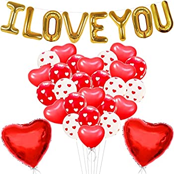 yÁzyAiEgpzValentine Decorations I LOVE YOU - Balloons Kit%J}% Pack of 35 - Heart Shape Latex Balloons - Heart Print Latex Balloons - Valentines