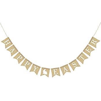 【中古】【輸入品・未使用】Burlap Happy Easter Banner Rustic Easter Celebration Decorations Happy Easter Bunting Garland with Rabbit Bunny Sign Easter Party Decor