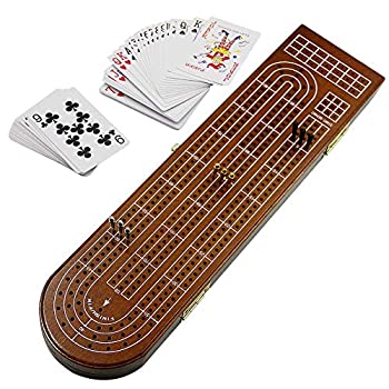 yÁzyAiEgpzJuegoal Wood Cribbage Board Game Set 3 Tracks with Metal Pegs%J}% Cards%J}% Storage Area [sAi]