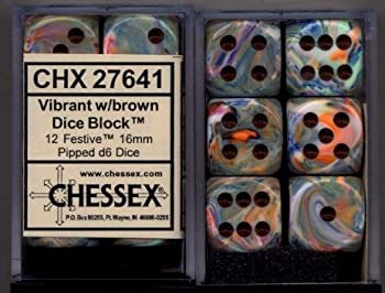 【中古】【輸入品 未使用】Chessex Dice d6 Sets: Festive Vibrant Swirl with Brown Pips - 16mm Six Sided Die (12) Block of Dice 並行輸入品