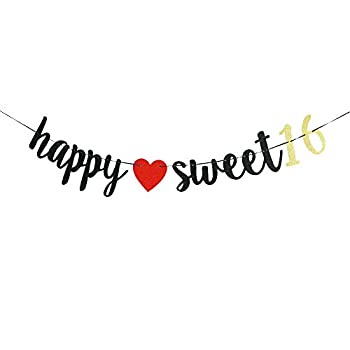 【中古】【輸入品・未使用】Happy Sweet 16 バナー ブラック キラキラ 16歳の誕生日 デコレーション Sweet 16 バナー サイン