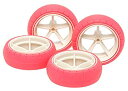 【未使用】【中古】タミヤ ミニ四駆特別企画商品 大径ナロー強化ホイール&バレルタイヤ 蛍光ピンク 95460