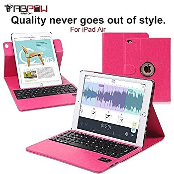 šۡ͢ʡ̤ѡiPad Air Keyboard Case%% TabPow 360 Rotating Case Series - Hot Pink Classic Folio PU Leather Case Cover with Detachable Bluetooth Ke