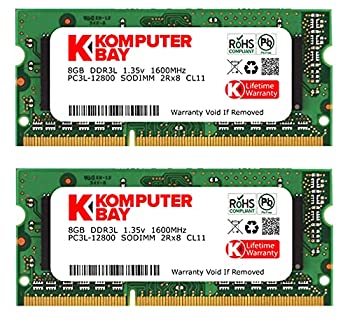 【中古】Komputerbay 16GB 1600MHz ノートPC用メモリ 1.35V (低電圧) - 1.5V 両対応 204Pin DDR3L 1600 PC3L-12800 8GB×2枚
