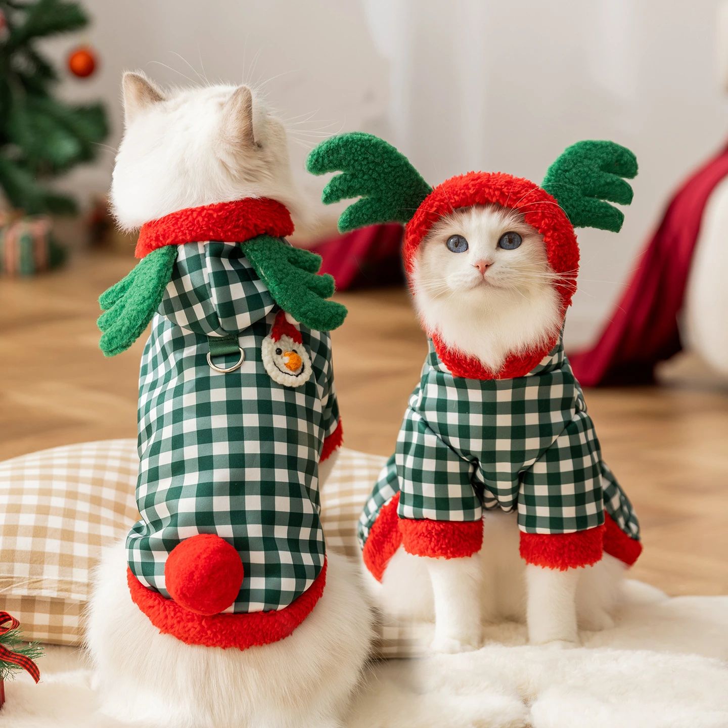 【ペット服 犬 猫】クリスマス ツナギ パーカー フード付き 小型犬 中型犬 トイプードル 猫用 おしゃれ 仮装 イベント 記念写真