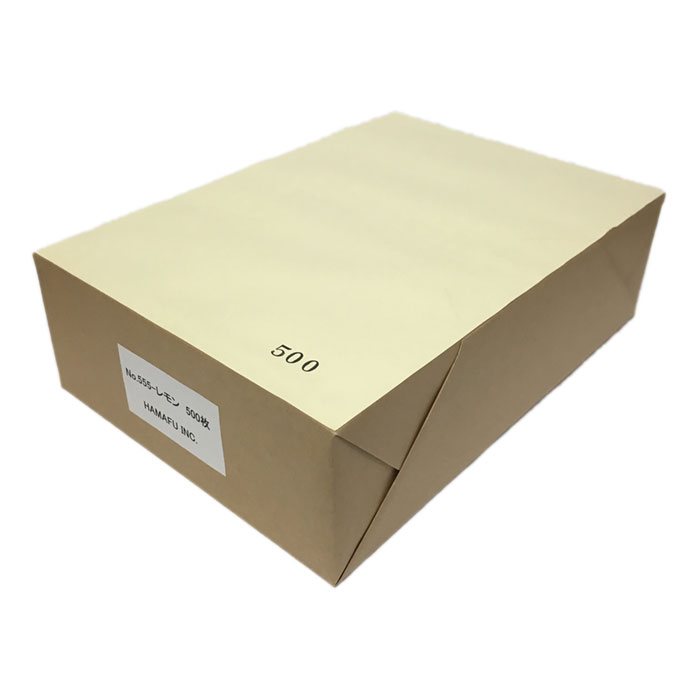 NO.555 カラー・A4ミシン目加工紙4分割（レモン色） 色上質・最厚口 【500枚】