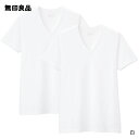 【無印良品 公式】 脇に縫い目がない　天竺編みVネック半袖Tシャツ・2枚組・白