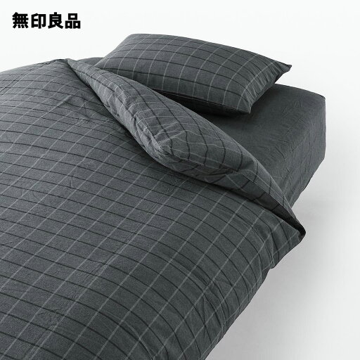 無印良品の綿平織カバーセット・チェック・ベッド用 シングルサイズ(布団・寝具)