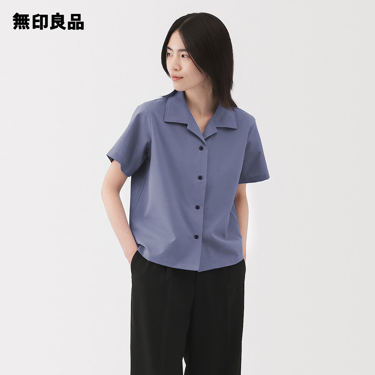 【無印良品 公式】婦人　風を通す　ストレッチサッカー　オープンカラー半袖シャツのサムネイル