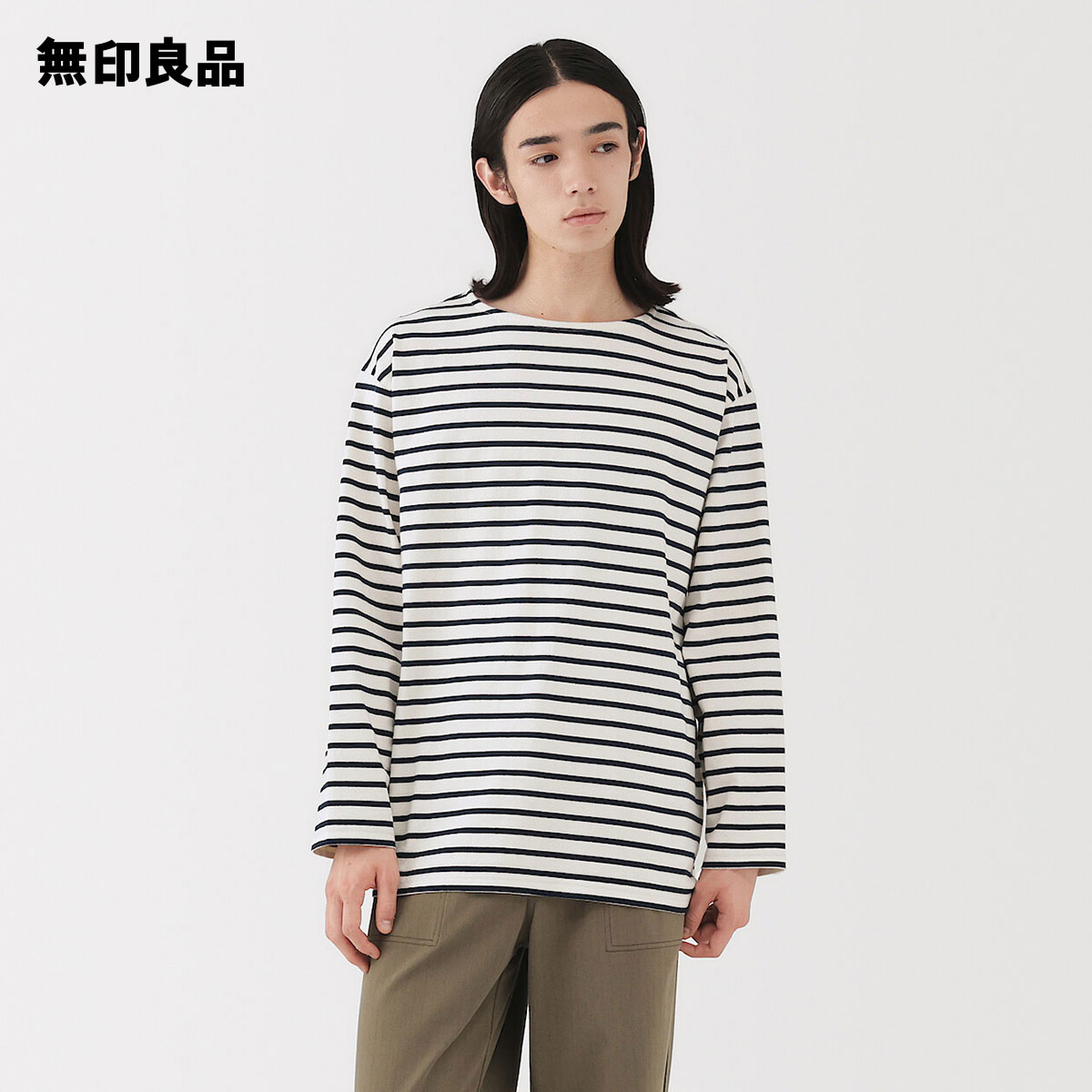 【無印良品 公式】紳士　洗いざらし太番手ボートネック九分袖Tシャツのサムネイル