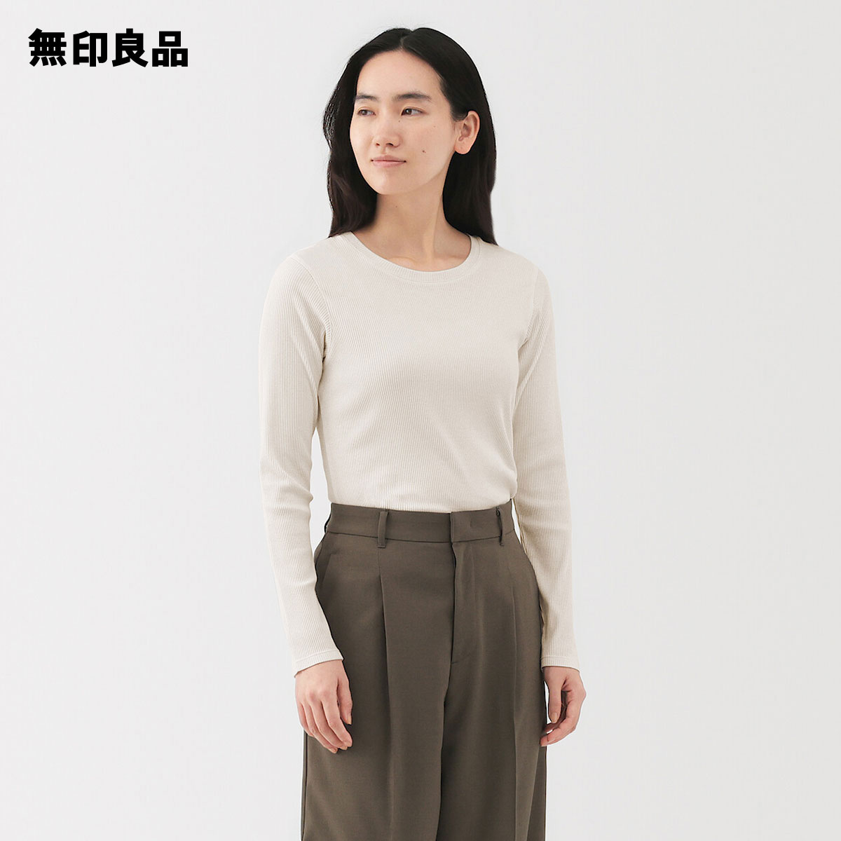 【無印良品 公式】婦人　なめらかリブ編みクルーネック長袖Tシャツのサムネイル