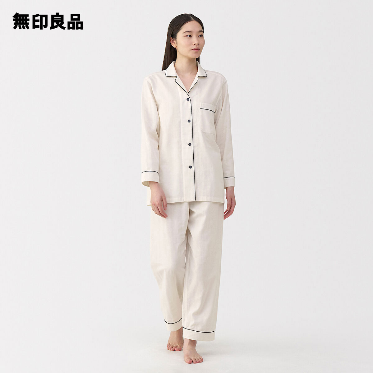 【無印良品 公式】婦人 脇に縫い目のない 二重ガーゼ長袖パジャマ