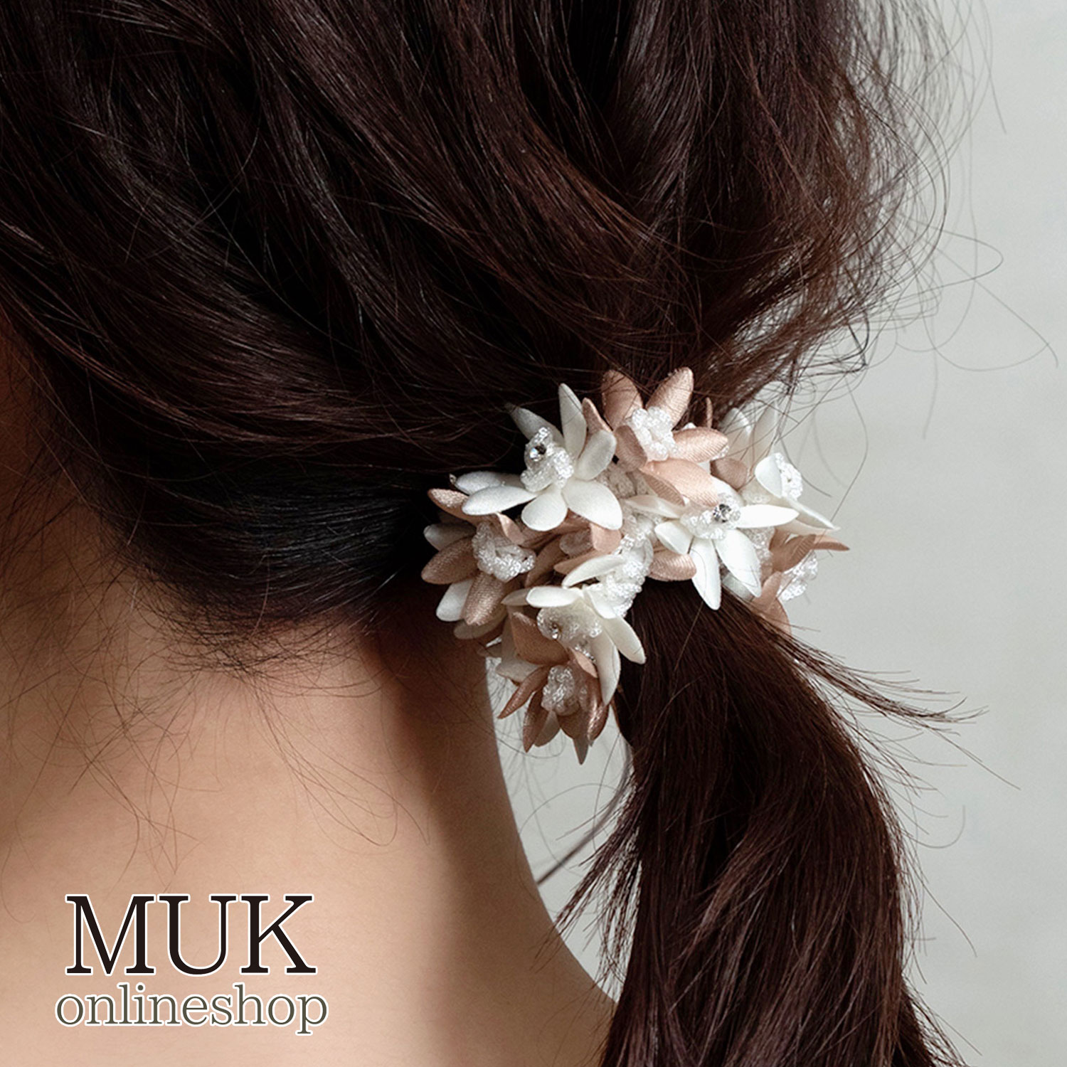 シュシュ お花 花 フラワー ベージュグリーンピンクイエロー muk プレゼント ギフト クリスマスプレゼント