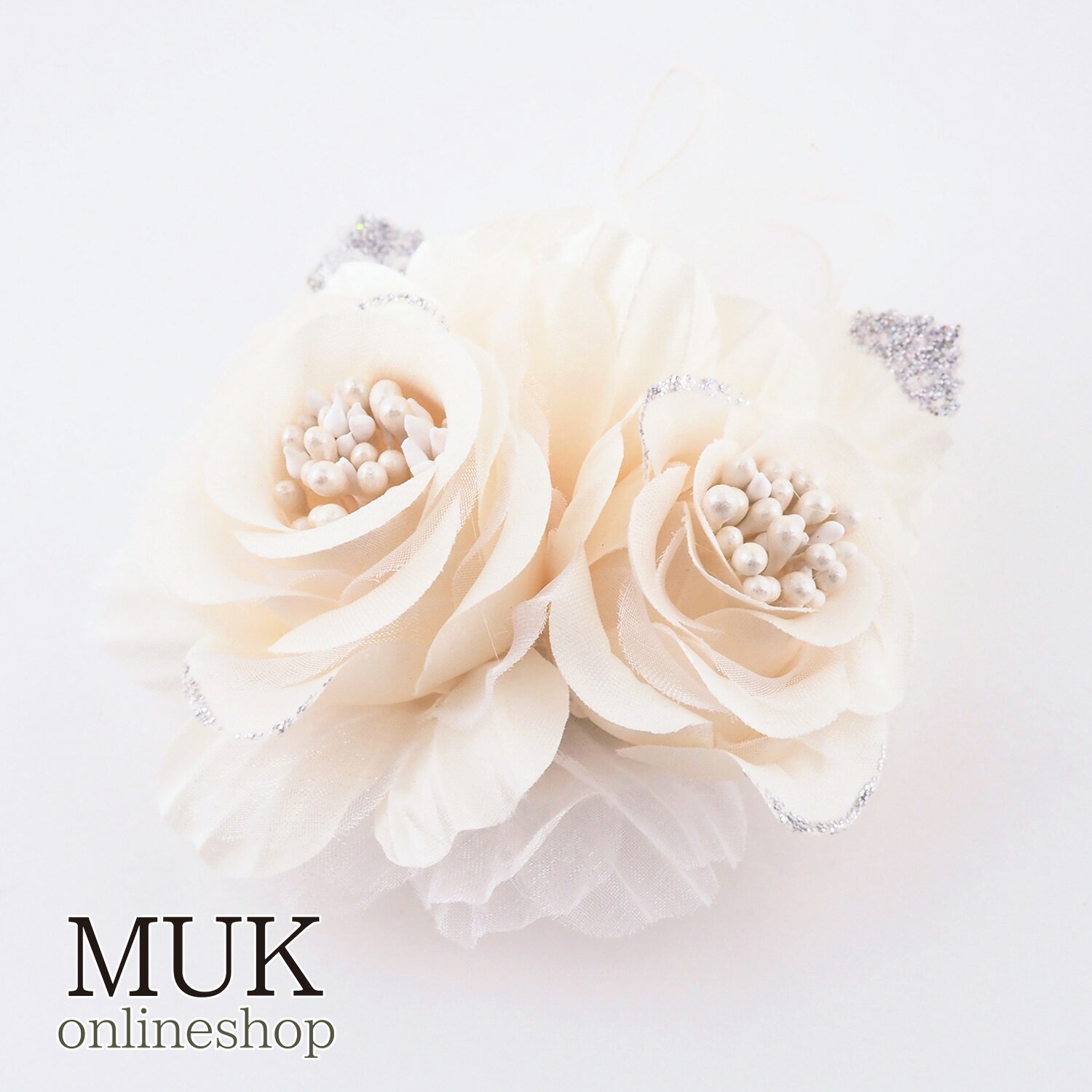 コサージュ ブローチ クリップ オケージョン ホワイト アイボリー 白 フラワーブーケ2wayコサージュ クリスマスプレゼント