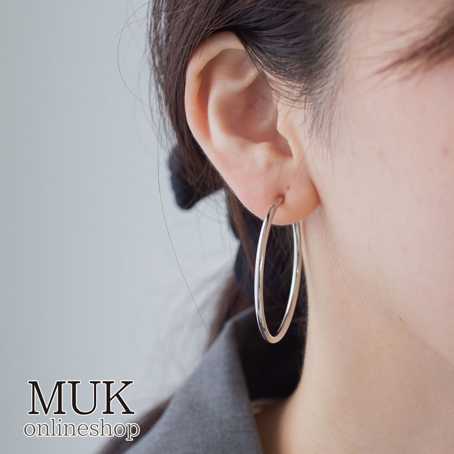 イヤリング フープ 40mm パイプ シンプル ニッケルフリー 金属アレルギー対応 JUNO 40mmシンプルパイプイヤリング