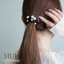 シュシュ ヘアゴム パール シンプル ブラック 黒 ランダムパールスリムシュシュ クリスマスプレゼント