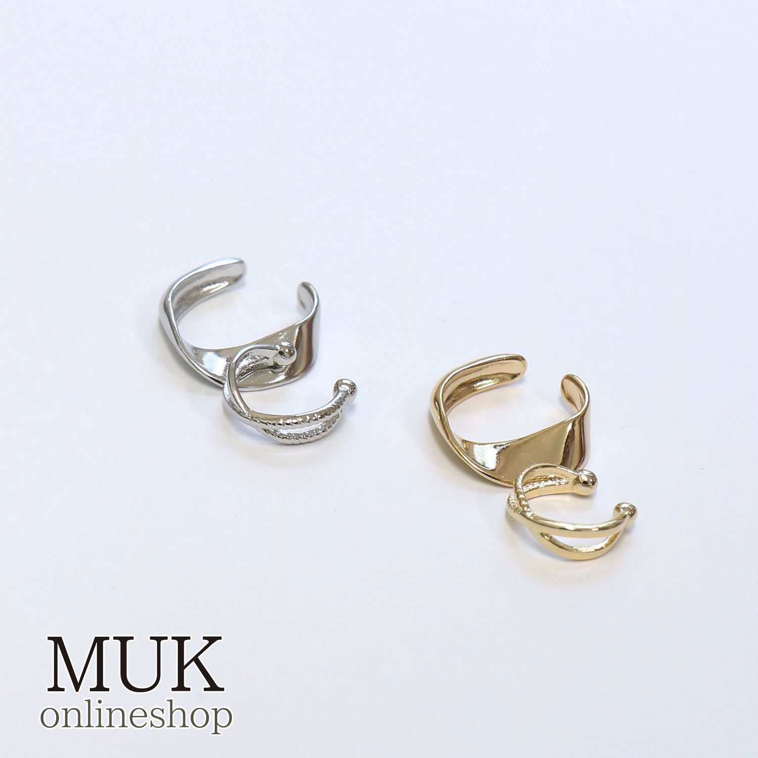 イヤーカフ イヤカフ 金属アレルギー ニッケルフリー ノンニッケル ニッケル不使用 セット メタル 上品 カジュアル 片耳用 ゴールド シルバー muk プレゼ...