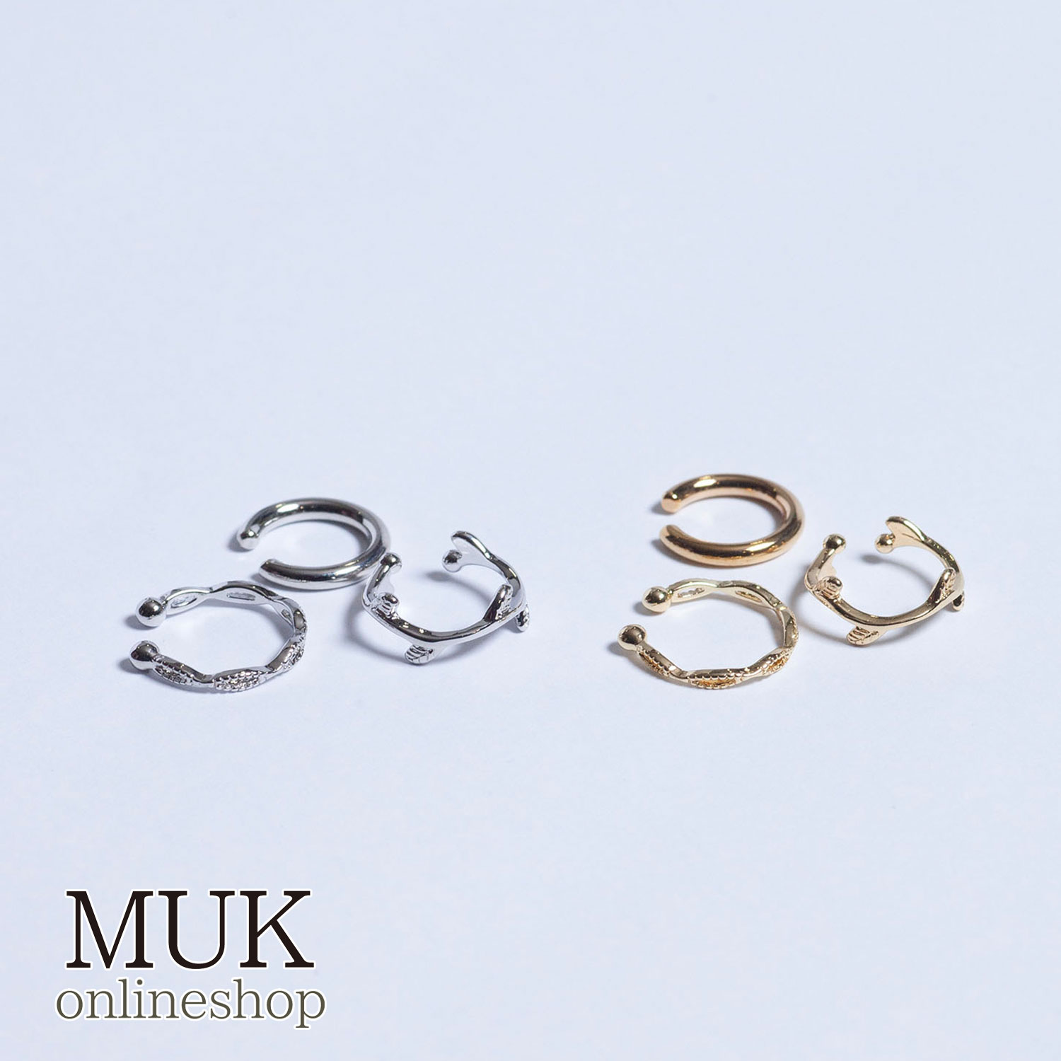 イヤーカフ イヤカフ 金属アレルギー ニッケルフリー ノンニッケル ニッケル不使用 セット メタル 上品 カジュアル 片耳用 ゴールド シルバー muk プレゼ...