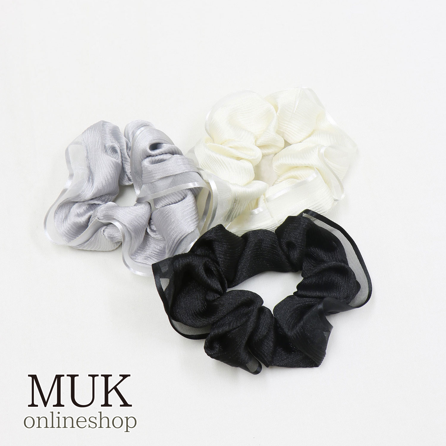 シュシュ レース シンプル 無地 淡色 ブラック アイボリー グレー グリーン ピンク ベージュ 黒 白 muk プレゼント ギフト クリスマスプレゼント