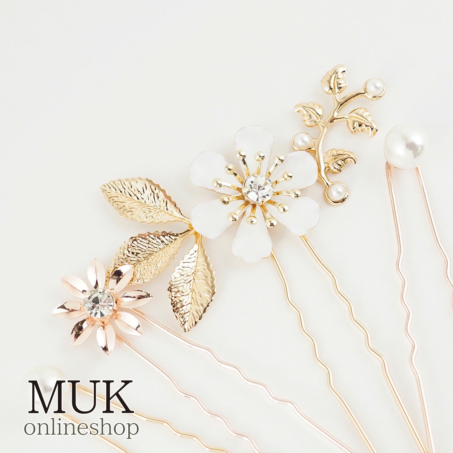 スノーホワイトフラワーUピンセット 髪飾り Uピン セット 花 はな ハナ flower フラワー クリスマスプレゼント