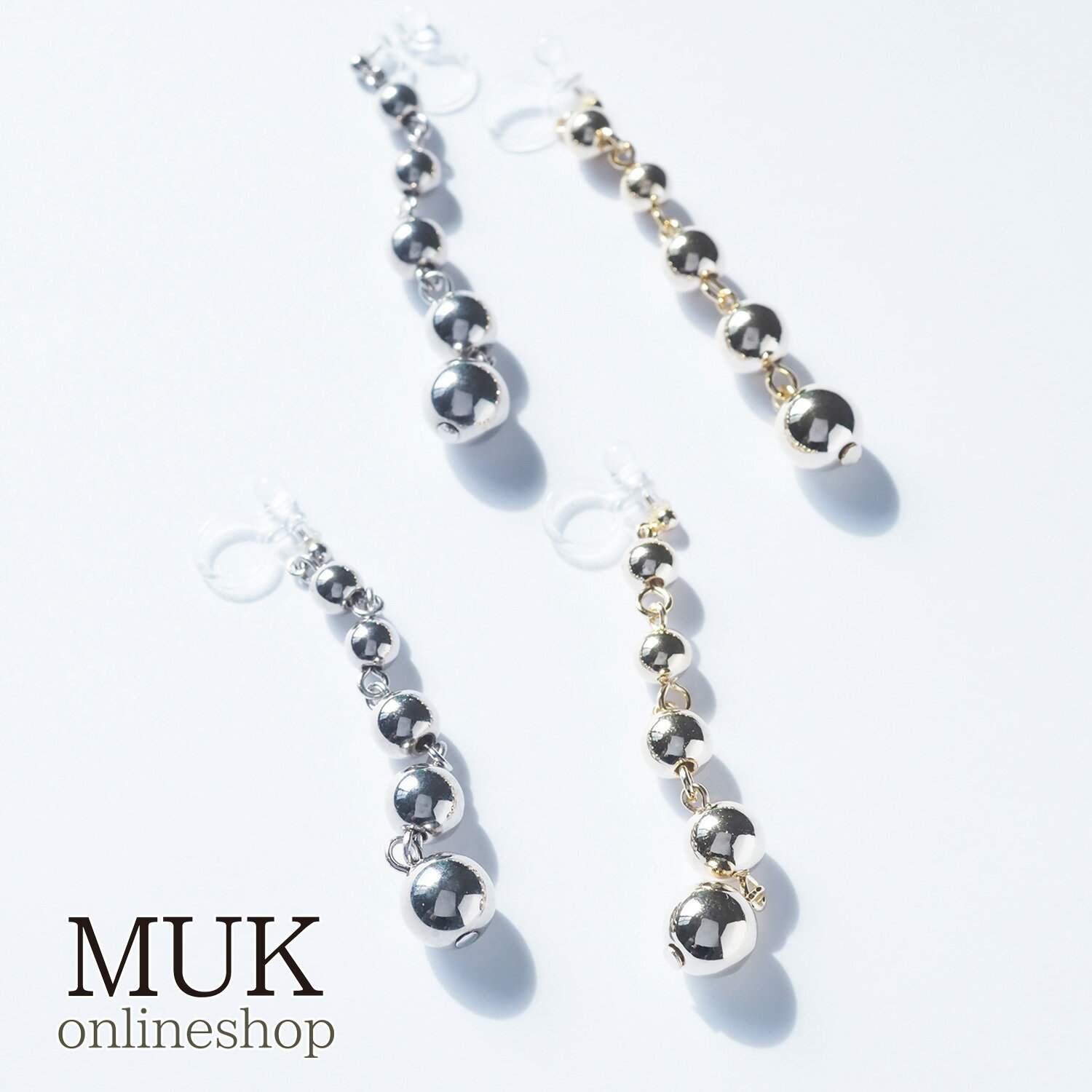 イヤリング 樹脂 ノンホール 痛くない ロング 揺れる メタルボール 金属アレルギー対応 メタルボールロング樹脂ノンホールイヤリング【ISS】