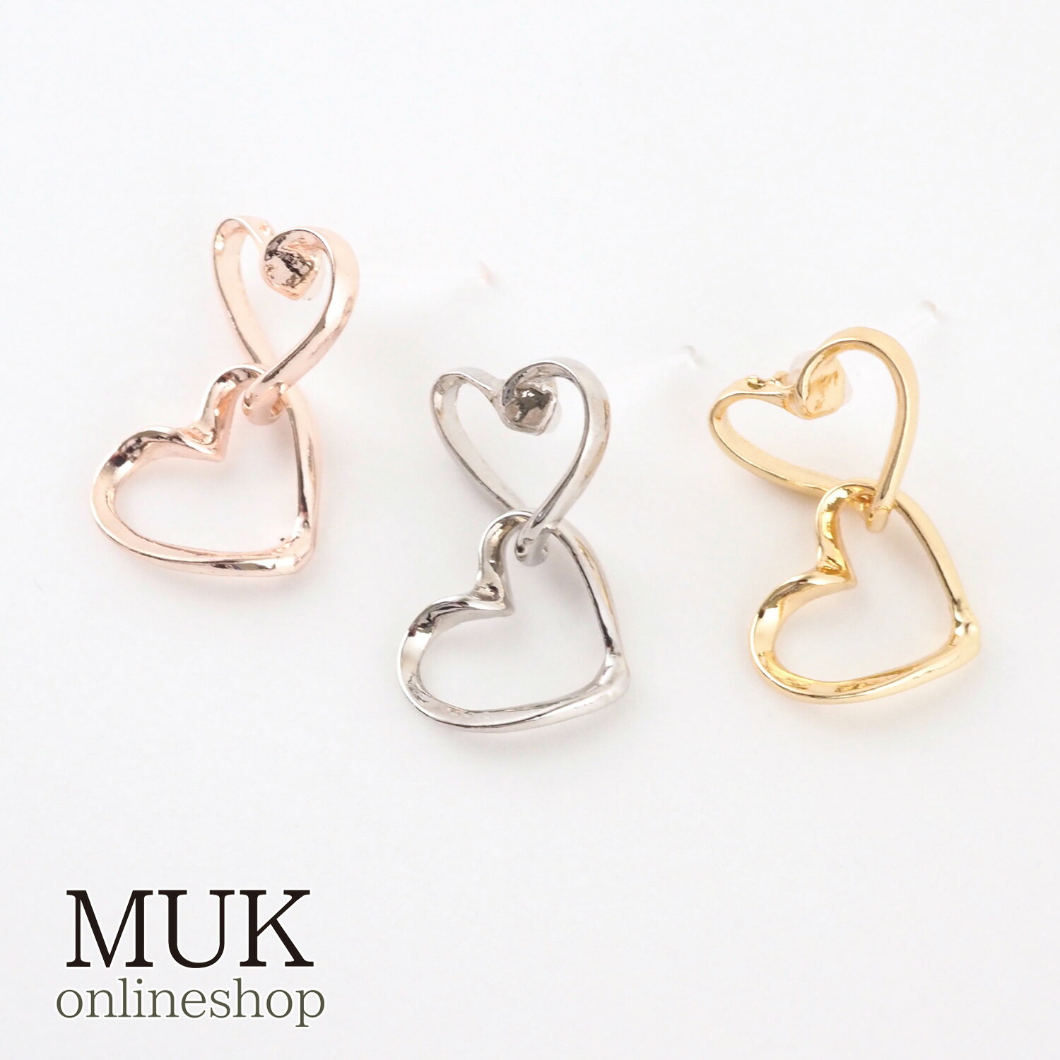 ピアス 樹脂 金属アレルギー 樹脂ポスト 樹脂ピアス 抗菌樹脂 抗菌 ハート heart オープンハート シンプル メタル ゴールド シルバー ピンクゴールド ダブルハート抗菌樹脂ポストピアス クリスマスプレゼント