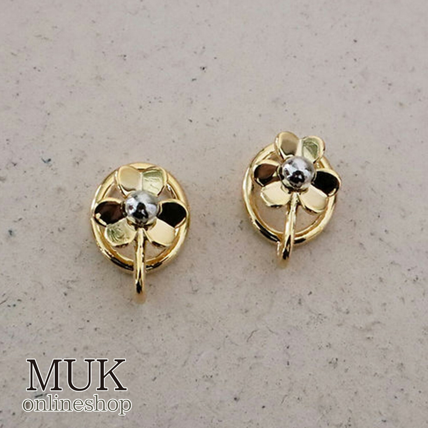 イヤリング 落ちにくい 痛くなりにくい ピアス風 軽い 小ぶり イアリング 挟む 高見え シンプル ラウンドメタル クローバー 三つ葉 バイカラーフラワーラウンドメタルイヤリング1 クリスマスプレゼント