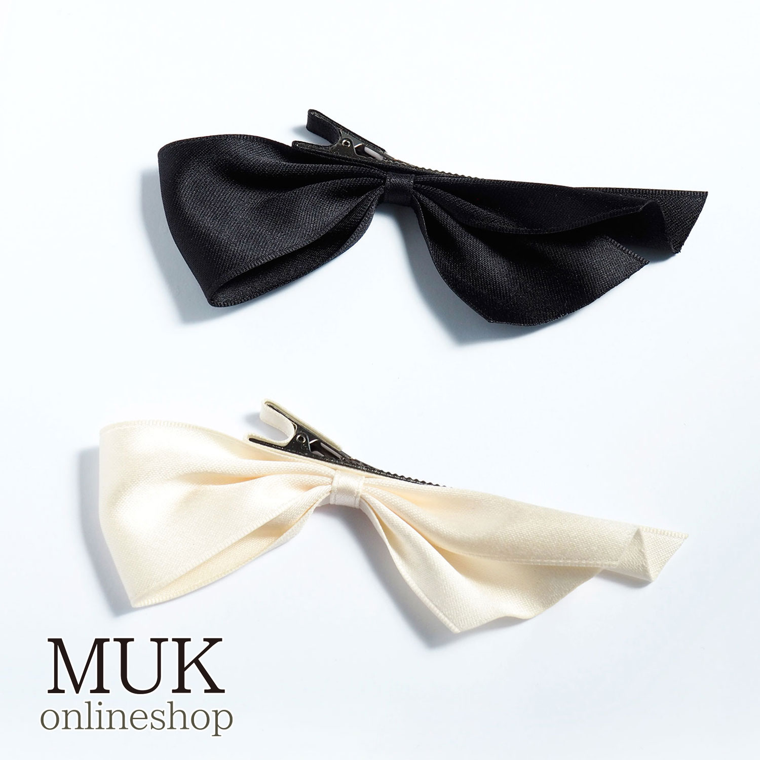 ヘアクリップ ミニクリップ クリップ リボン サテンリボン 黒 白 シンプル 無地 ブラック ホワイト muk プレゼント ギフト クリスマスプレゼント