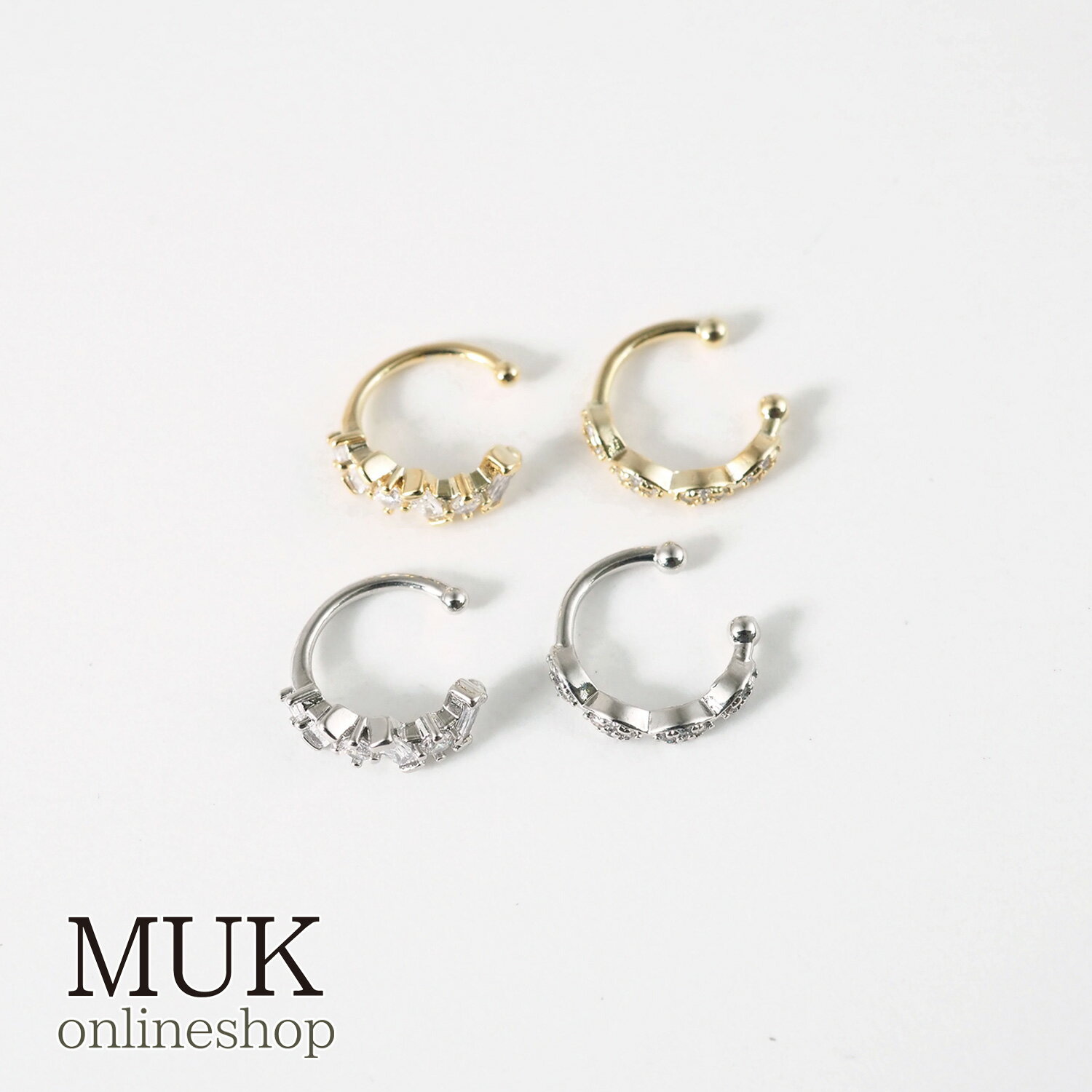 イヤカフ イヤーカフ カフイヤリング 金属アレルギー ニッケルフリー シンプル ゴールド シルバー セット ダブルストーンセットイヤーカフ クリスマスプレゼント