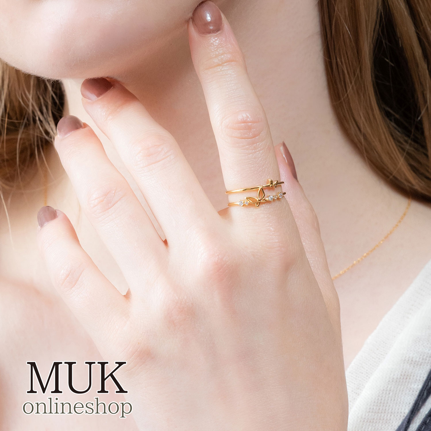 指輪 リング サイズ フリー キュービックジルコニア シンプル メタル ゴールド シルバー バタフライ 蝶々 ちょうちょ 蝶 チョウチョ muk プレゼント ギ...