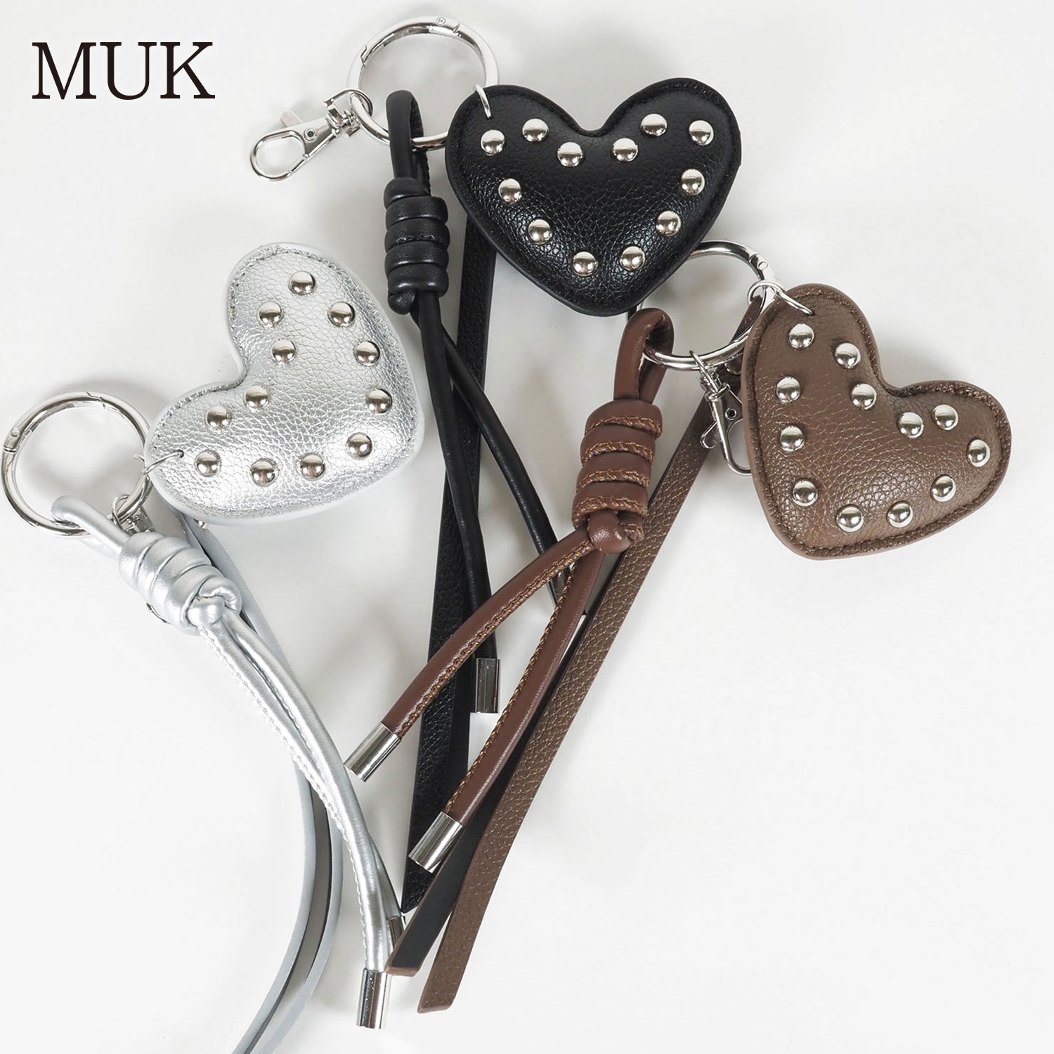 キーホルダー チャーム ハート レザー スタッズ 甘辛MIX 大人かわいい 雑貨 レザーハートメタルスタッズキーチャーム(4)