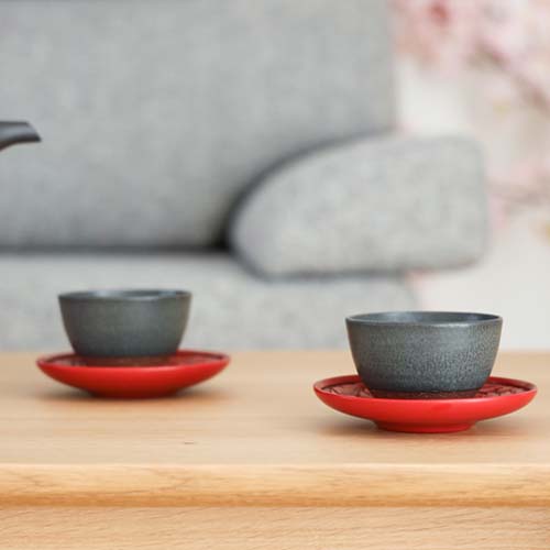 村上木彫堆朱 藤井漆工 茶托 5枚組 牡丹唐草 伝統工芸品 コースター