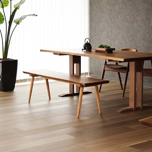 飛騨家具 kijiya 家具工房雉子舎 耳付きベンチ 国産家具 無垢 ベンチ レッドオーク ウォールナット