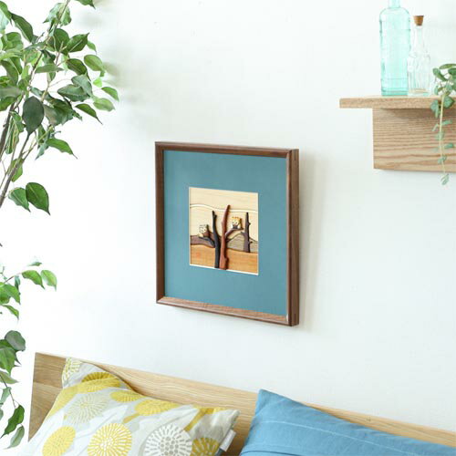 旭川クラフト Pecker 工房ペッカー E6 寄せ木額 国産クラフト 木製 絵画 ウォールナット