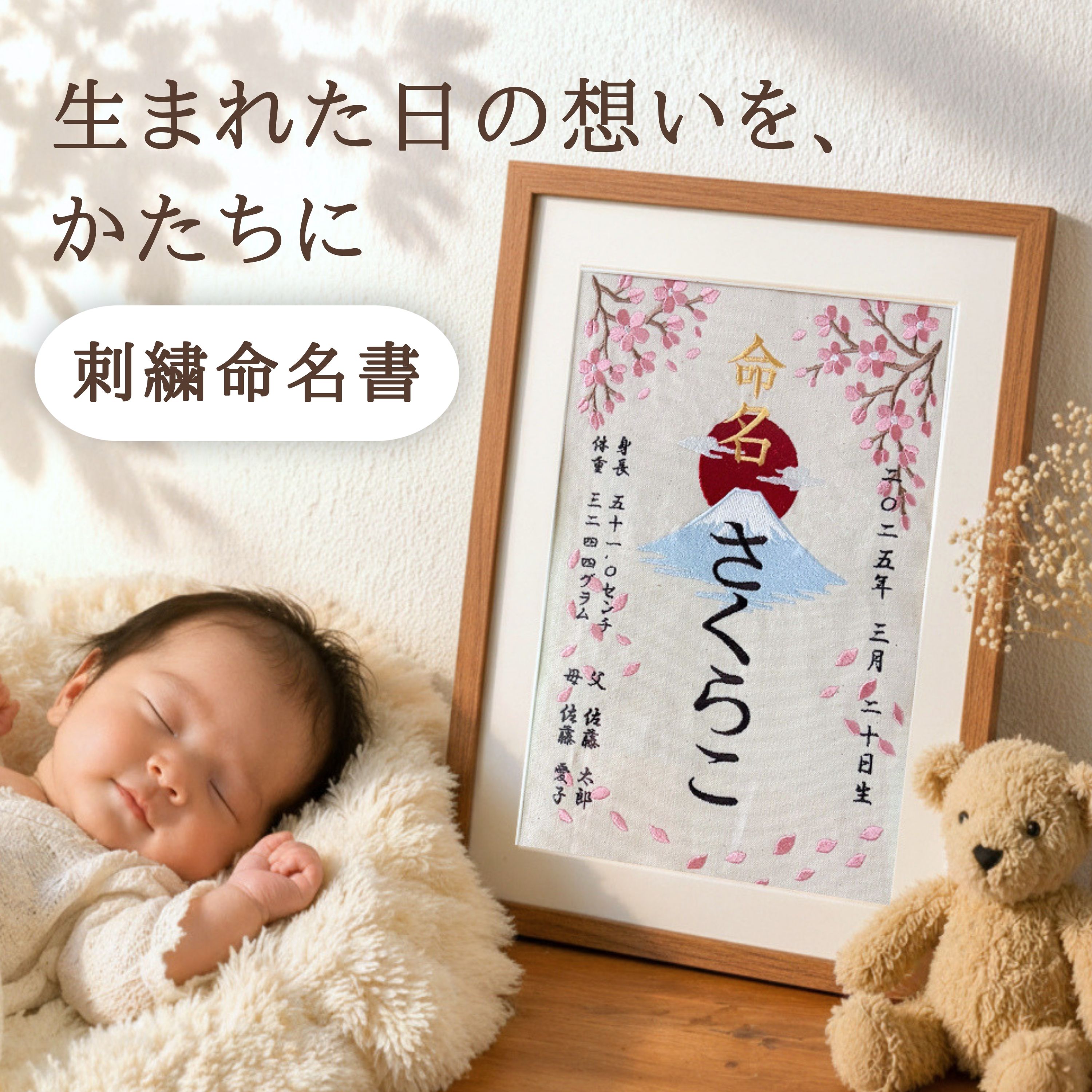 ＼ 2000円OFFクーポン★ 6/7~6/8 ／ 命名紙 額縁 和風 桜 富士山 名入れ オーダーメイド 出産祝い 内祝い お七夜 赤ちゃん 男の子 女の子 ベビーメモリアル 出生記録 ギフト インテリア
