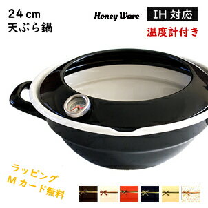 【通常在庫】富士琺瑯 天ぷら鍋 24cm IH対応 温度計付き 鍋 キッチン 富士ホーロー 揚げる 料理 TP-24BKプレゼント