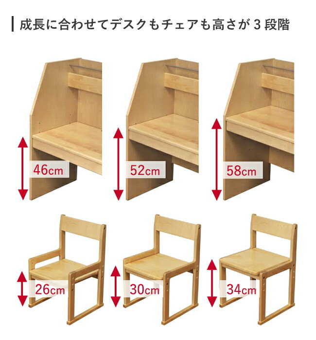 【アウトレット特価!39600円→19800円】【名入れ無料】キッズデスク グロウス 2点セット キッズチェア ナチュラル 子供 机 木製 棚付 子供 名入れ 高さ調節 [3]
